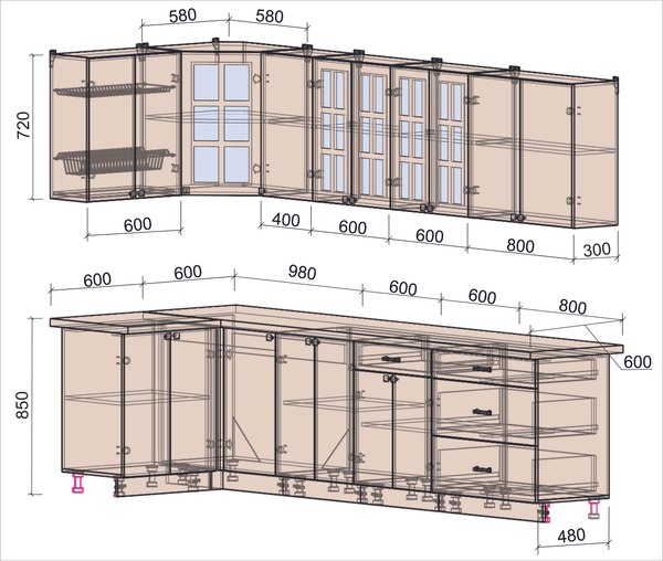 Купить Кухонный гарнитур Интерлиния Мила Деко 1.2x3.0  