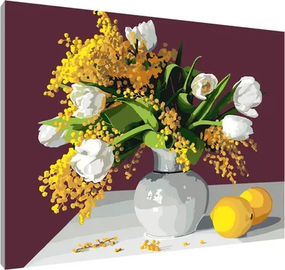 

Картина по номерам, Тюльпаны с мимозами на столе / PL-00116