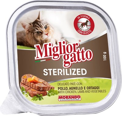 

Влажный корм для кошек, Gatto Sterilized Паштет Курица, ягненок, овощи