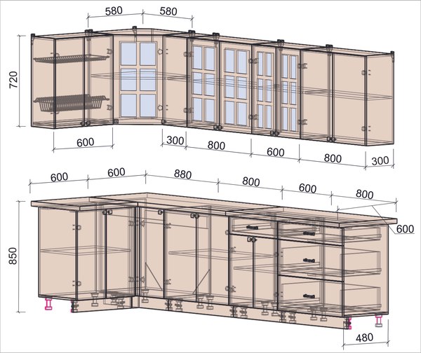 Купить Кухонный гарнитур Интерлиния Мила Деко 1.2x3.1  