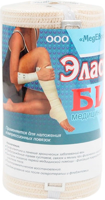 Бинт эластичный MEK Вязаный с лайкрой компрессионный ленточный средней растяжимости (1.5x5м) -