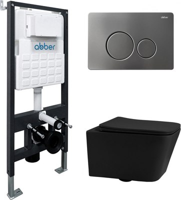 Унитаз подвесной с инсталляцией Abber Rechteck AC1201MB-AC0105-AC0121NG (с кнопкой смыва) - 