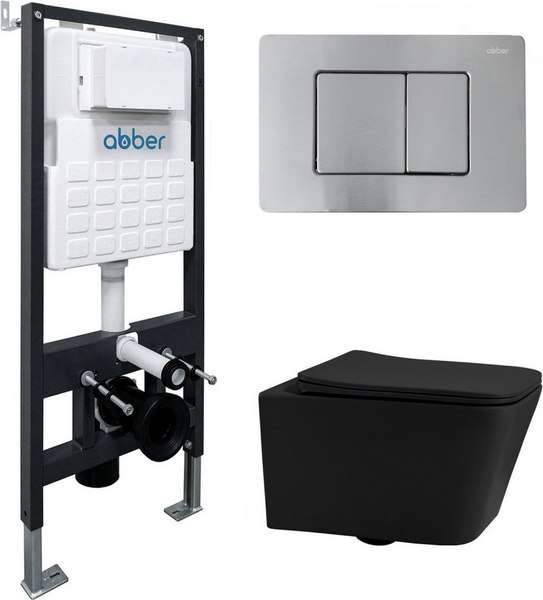 Унитаз подвесной с инсталляцией Abber Rechteck AC1201MB-AC0105-AC0120MCH (с кнопкой смыва)