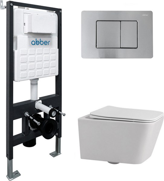 Унитаз подвесной с инсталляцией Abber Rechteck AC1201-AC0105-AC0120MCH (с кнопкой смыва)