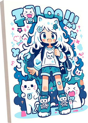 

Картина по номерам, Аниме девочка с котиками / PL-00368