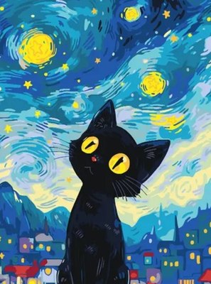 

Картина по номерам, Котенок. Звездная ночь / PL-00253