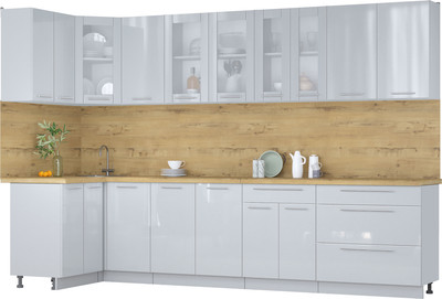 Кухонный гарнитур Интерлиния Мила Пластик 1.2x3.2 (туманный глянец/туманный глянец/дуб бунратти) - 