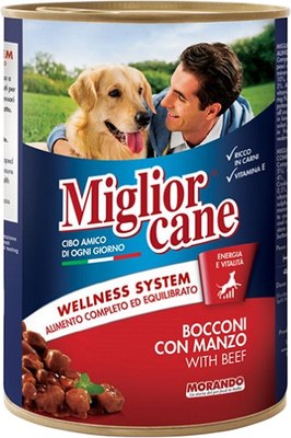 Влажный корм для собак Miglior Cane Кусочки с говядиной (405г) - 