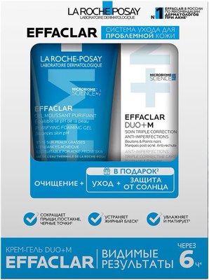 Набор косметики для лица La Roche-Posay Effaclar Гель очищающий + Крем-гель Дуо+ M + Флюид SPF 50+ (50мл+15мл+3мл) - 