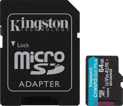 Карта памяти Kingston Canvas Go! Plus MicroSDXC 64GB 10 UHS-I U3 SDCG4/64GB (с адаптером) -