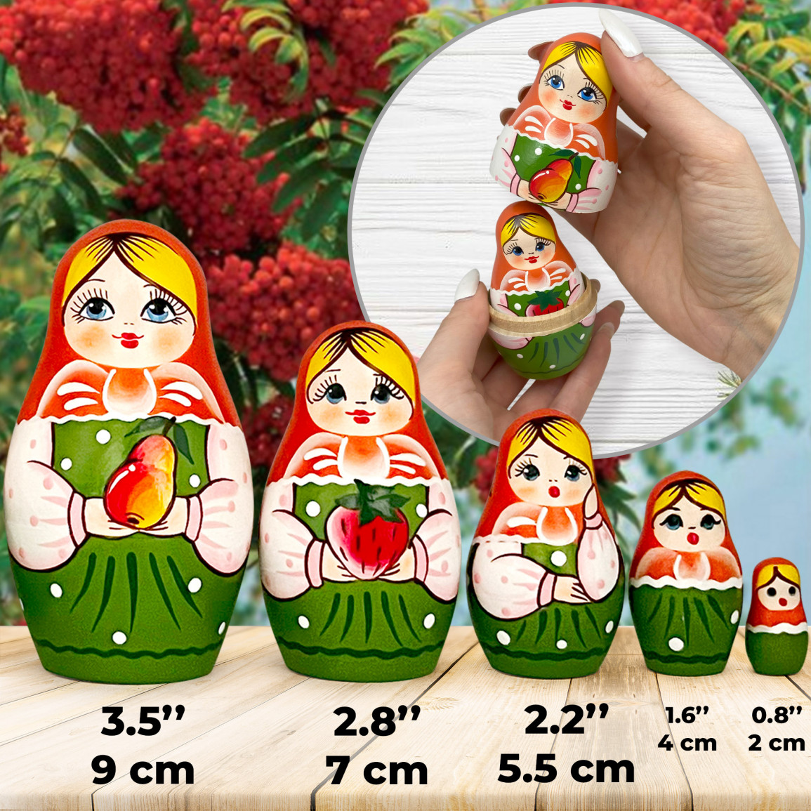 Матрешка сувенирная Брестская Фабрика Сувениров Русские с фруктовыми мотивами / 5069 — фото 4