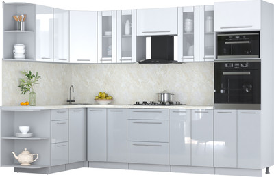 Кухонный гарнитур Интерлиния Мила Пластик 1.68x3.0 LV (белый глянец/туманный глянец/опал светлый) - 