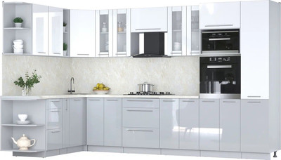 Кухонный гарнитур Интерлиния Мила Пластик 1.88x3.4 LV (белый глянец/туманный глянец/опал светлый) -