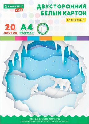Набор белого картона Brauberg Kids Мелованный / 115160 (20л) - 