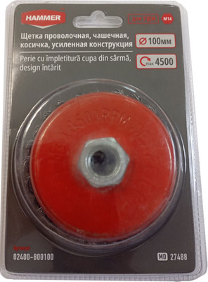 Щетка для электроинструмента Hammer Проволочная чашечная косичка 100мм М14 / 02400-800100 - 