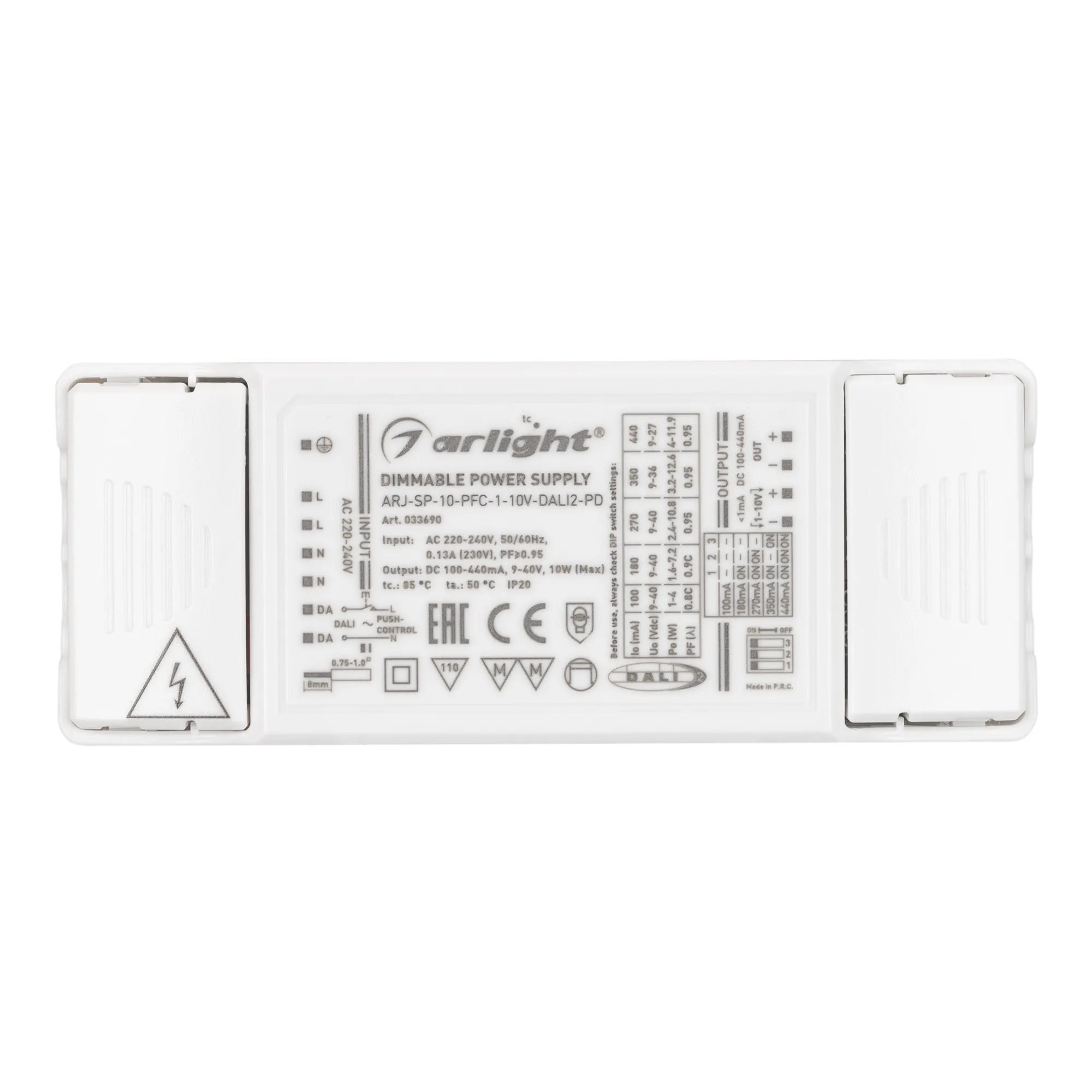 Блок питания для светильника Arlight ARJ-SP-10-PFC-1-10V-DALI2-PD 10W 100-440mA / 033690 — фото 2