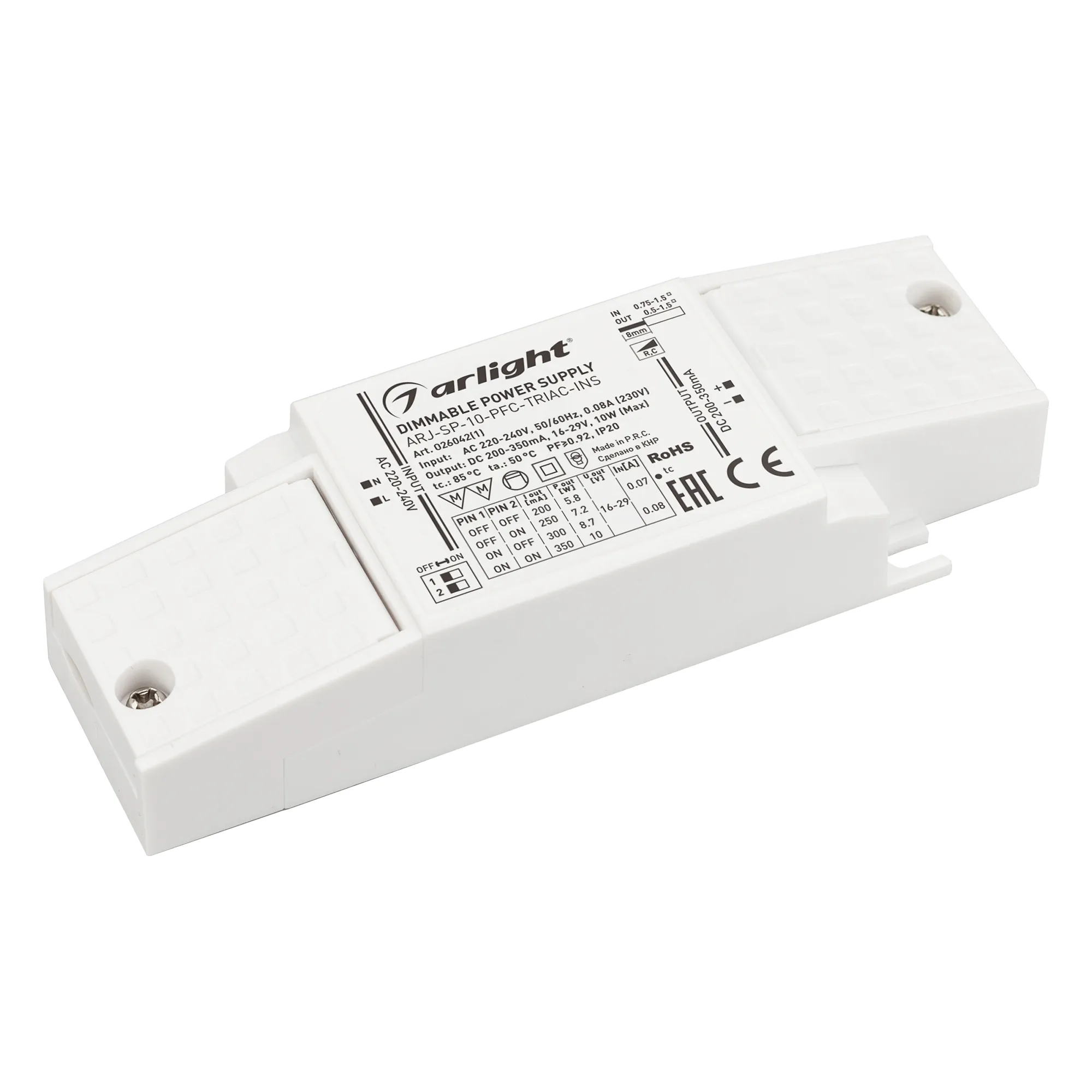 Блок питания для светильника Arlight ARJ-SP-10-PFC-TRIAC-INS 10W 16-29V 0.2-0.35A / 026042(1)