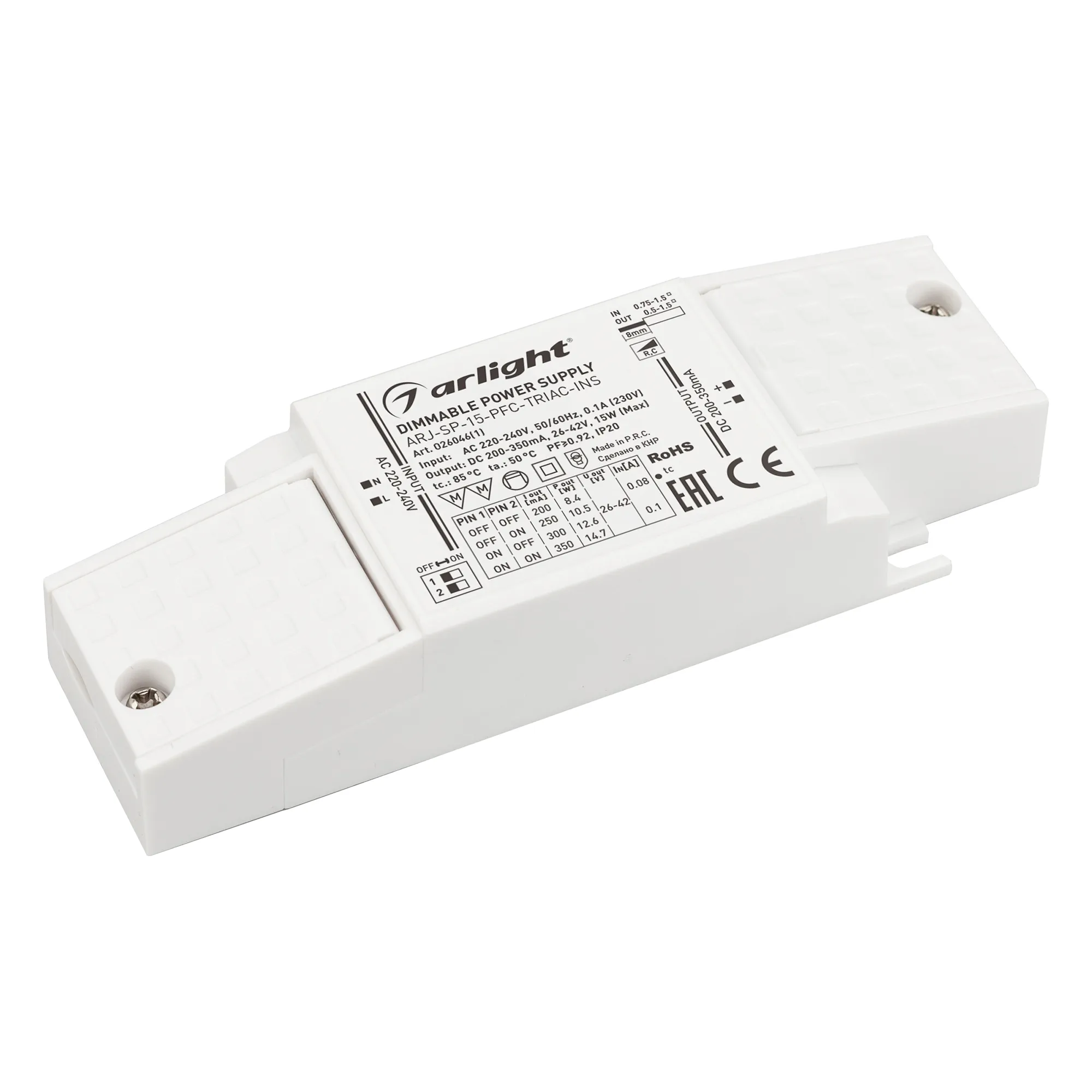 Блок питания для светильника Arlight ARJ-SP-15-PFC-TRIAC-INS 15W 26-42V 0.2-0.35A / 026046(1)