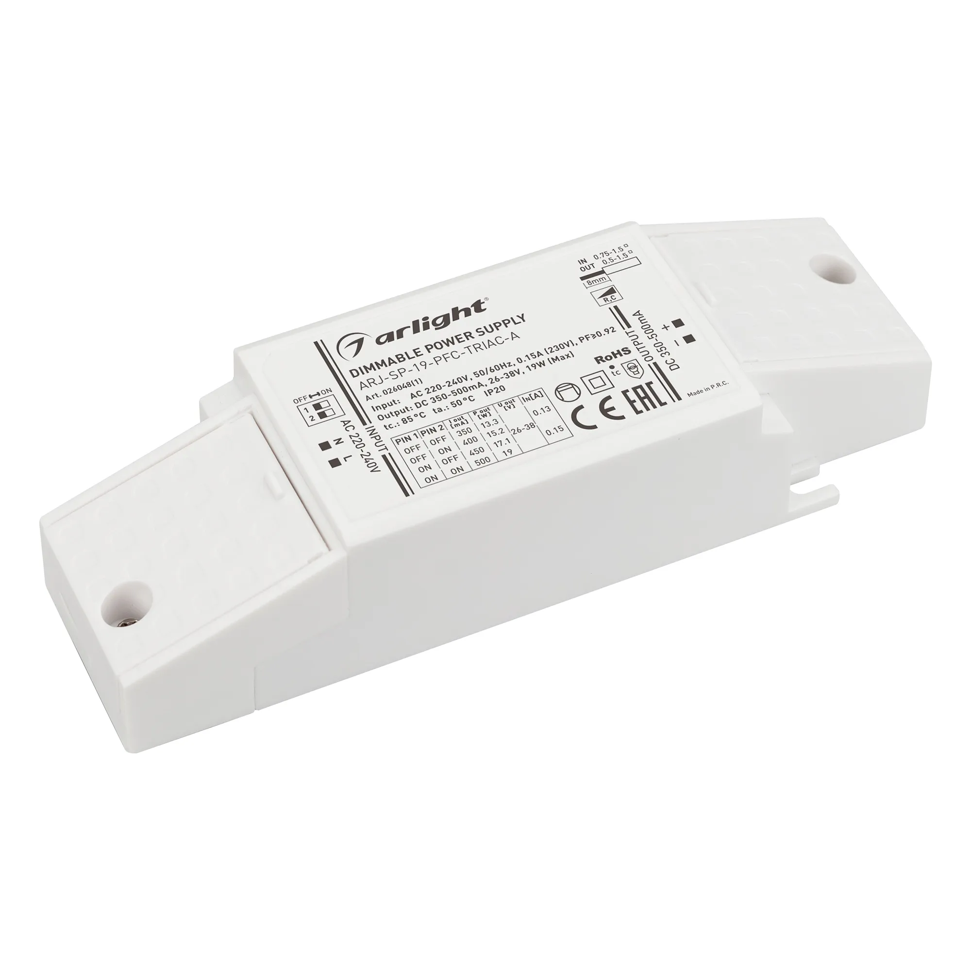 Блок питания для светильника Arlight ARJ-SP-19-PFC-TRIAC-INS 19W 26-38V 0.35-0.5A / 026048(1)