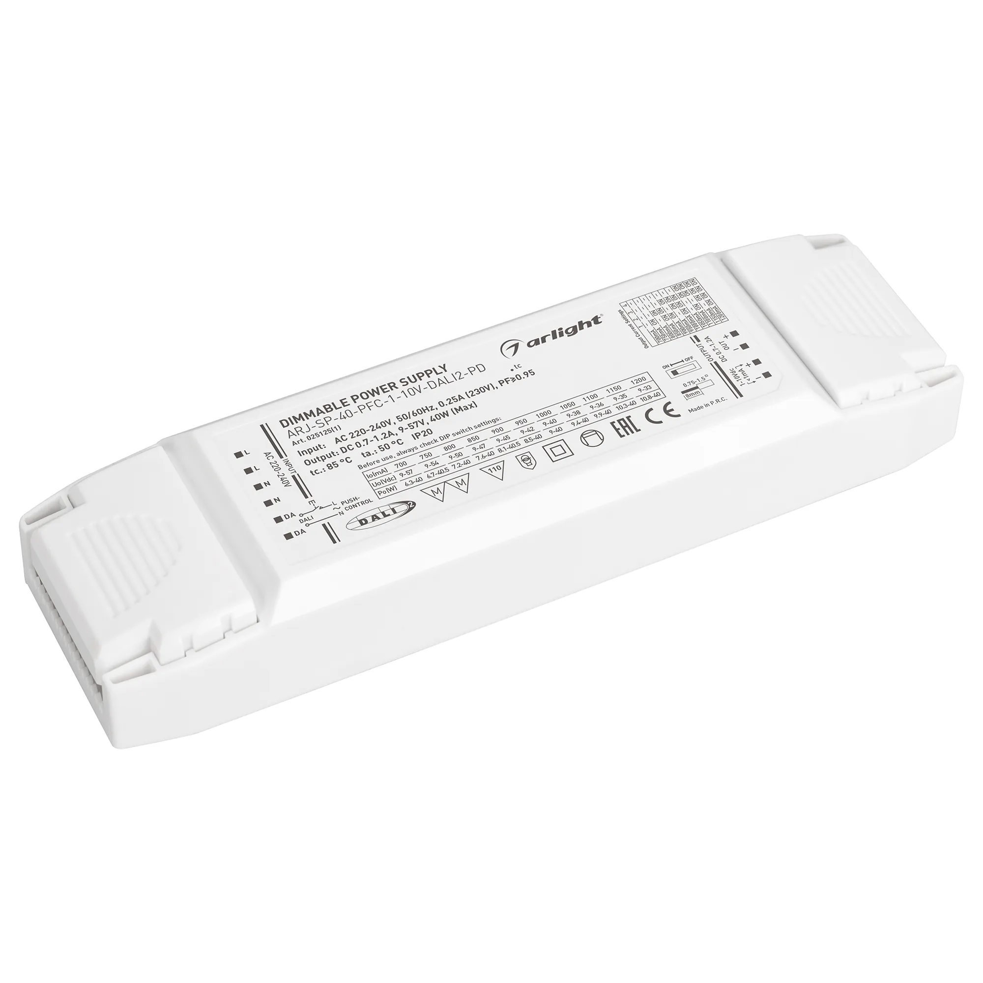 Блок питания для светильника Arlight ARJ-SP-40-PFC-1-10V-DALI2-PD 40W 700-1200mA / 025125(1)