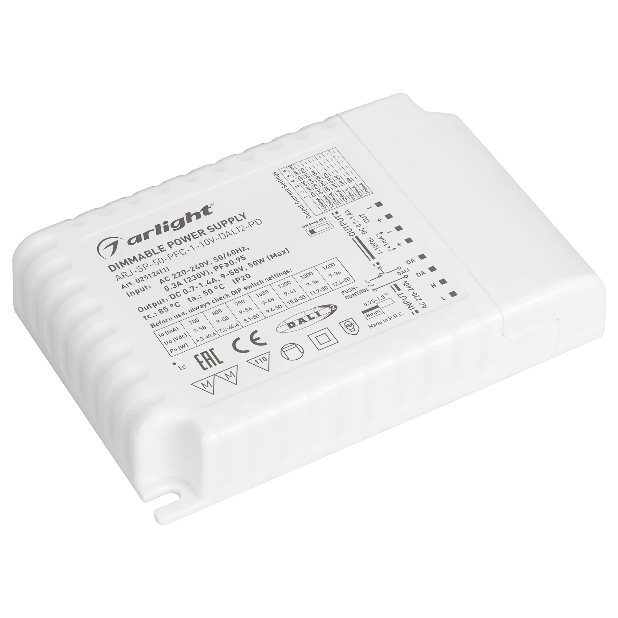 Блок питания для светильника Arlight ARJ-SP-50-PFC-1-10V-DALI2-PD 50W 700-1400mA / 025124(1)