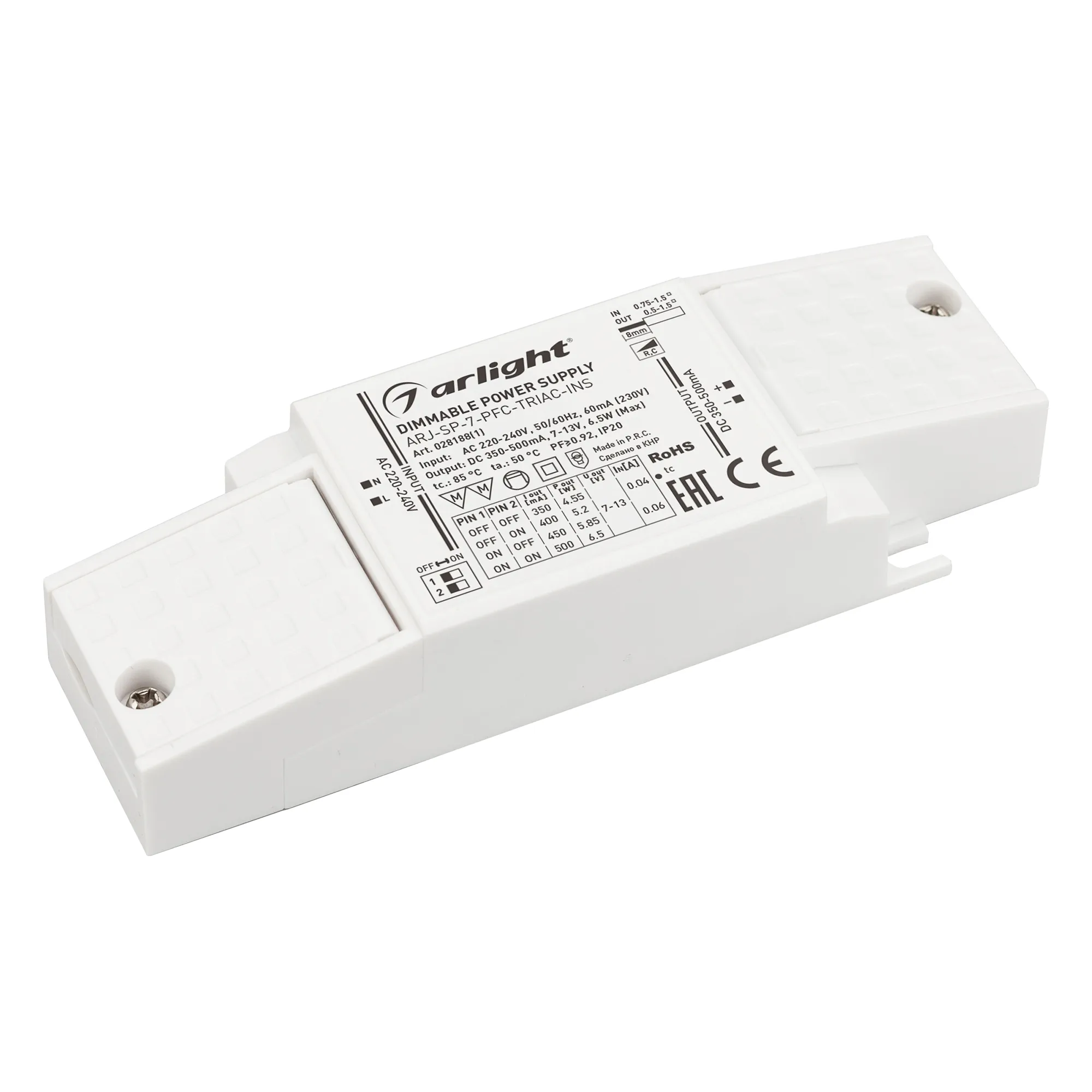 Блок питания для светильника Arlight ARJ-SP-7-PFC-TRIAC-INS 7W 7-13V 0.35-0.5A / 028188(1)