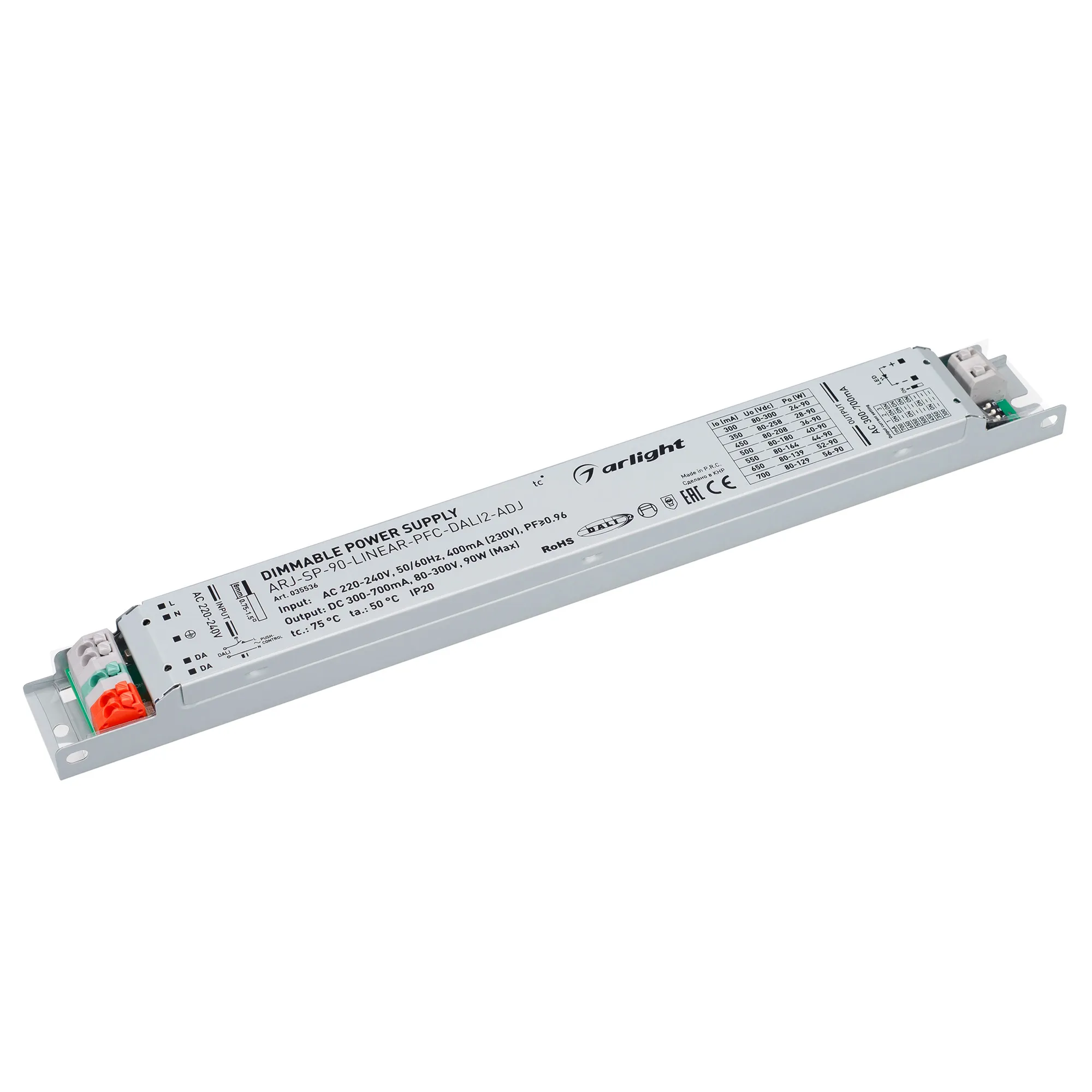 Блок питания для светильника Arlight ARJ-SP-90-LINEAR-PFC-DALI2-ADJ 90W 80-300V 0.3-0.7A / 035536