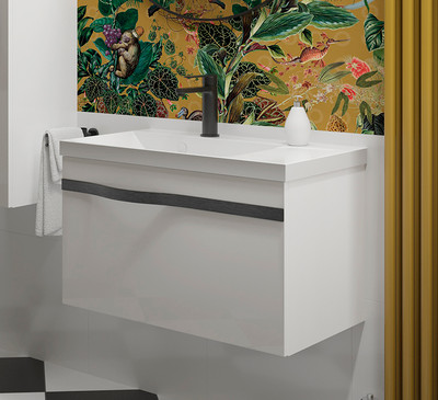 Тумба под умывальник Lauter Eva 69 (белый глянец, ручка матовая черная сталь) -