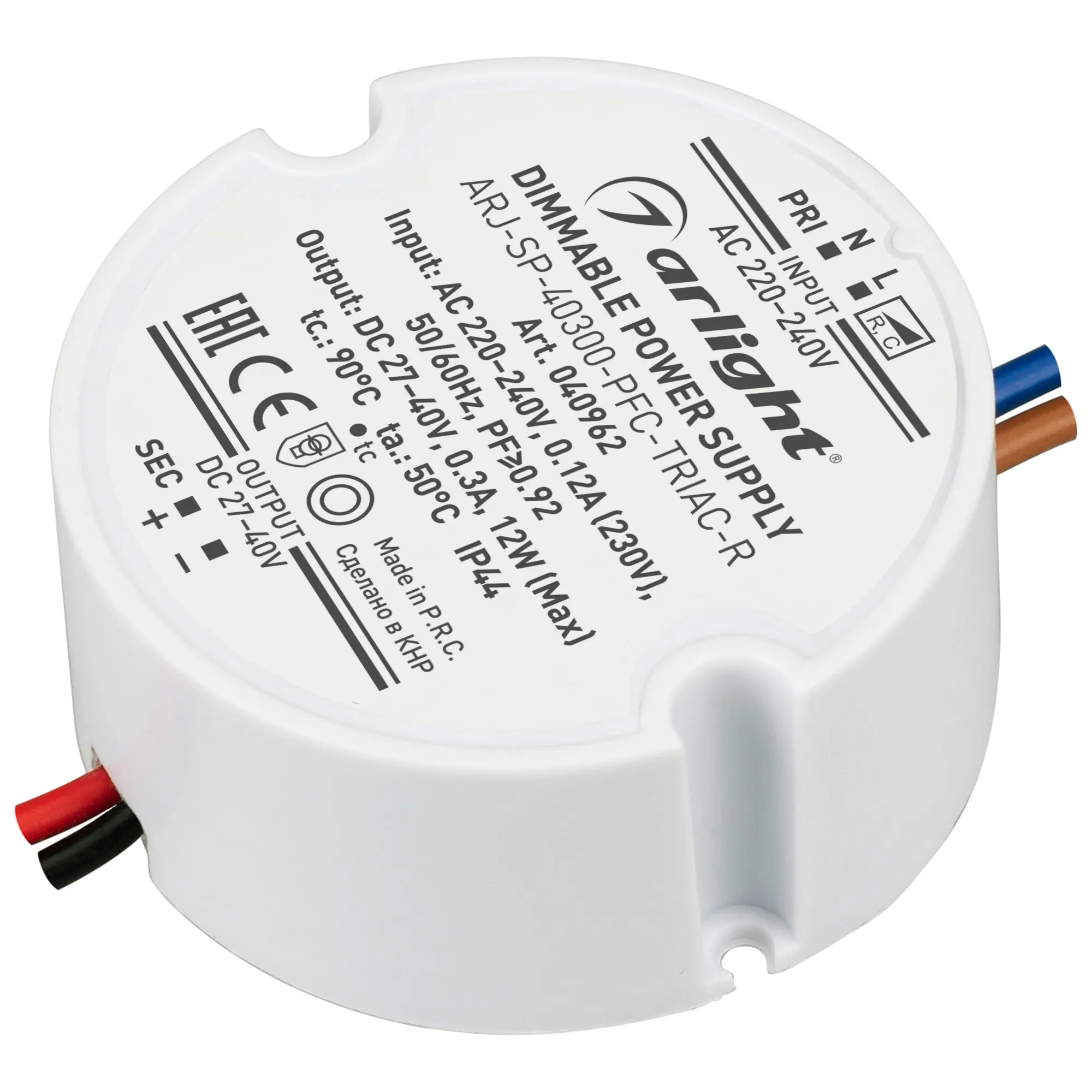 Блок питания для светильника Arlight ARJ-SP-40300-PFC-TRIAC-R 12W 27-40V 300mA / 040962
