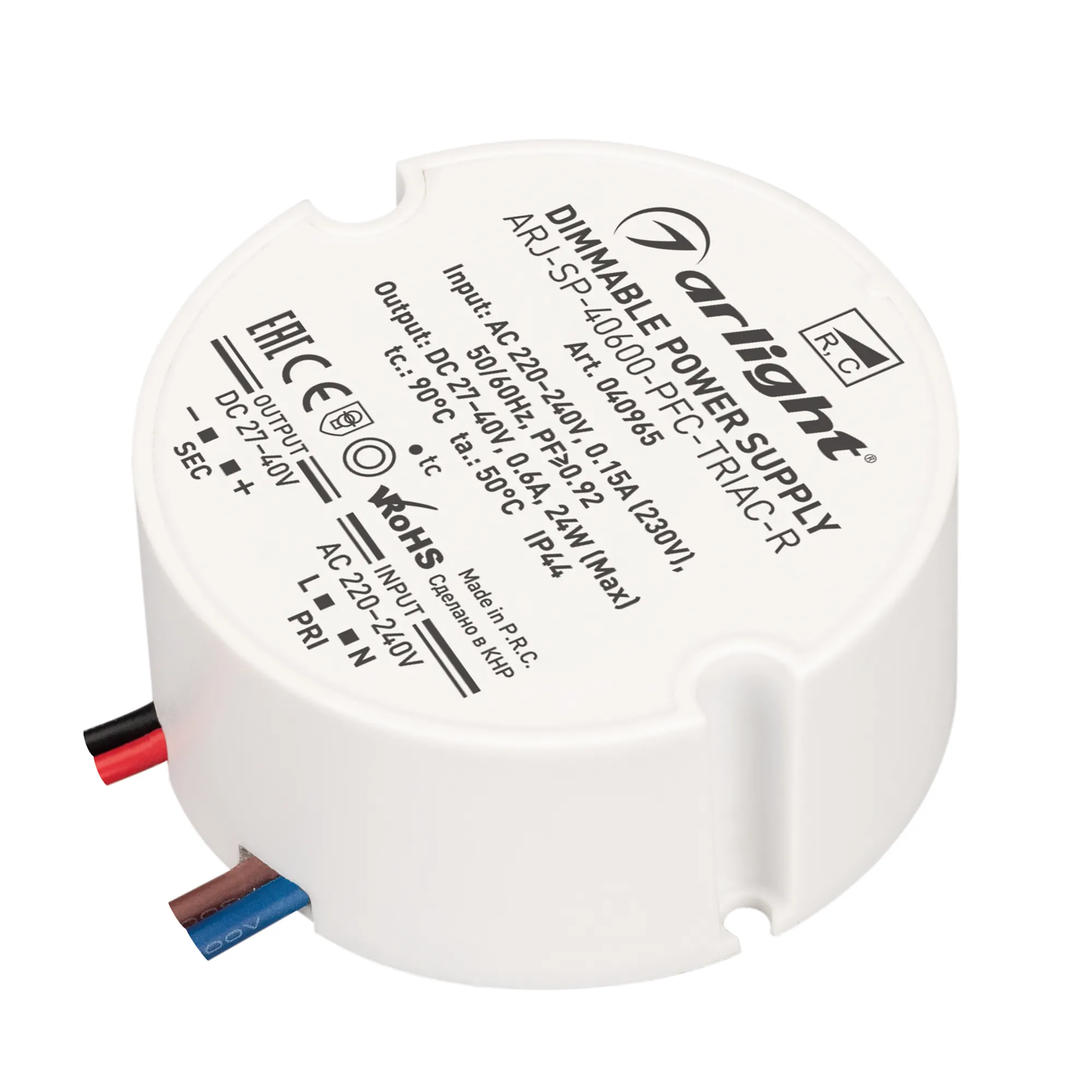 Блок питания для светильника Arlight ARJ-SP-40600-PFC-TRIAC-R 24W 27-40V 600mA / 040965