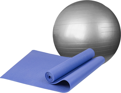 Набор для фитнеса Sundays Fitness Фитбол IR97402-65 + Коврик IR97504 (серебристый, голубой) -