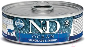 Влажный корм для кошек Farmina N&D Grain Free Ocean Salmon, Cod & Shrimp (80г)