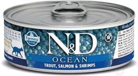 Влажный корм для кошек Farmina N&D Grain Free Ocean Trout, Salmon & Shrimp (80г)
