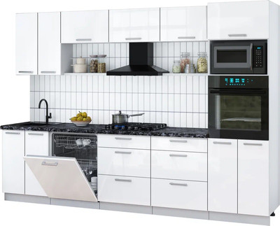 Кухонный гарнитур Интерлиния Мила Gloss 3.0-ПМ1 (белый глянец/белый глянец/кастилло темный) - 