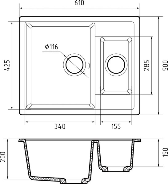 Купить Мойка кухонная GranFest Quadro Q-610K в Минске