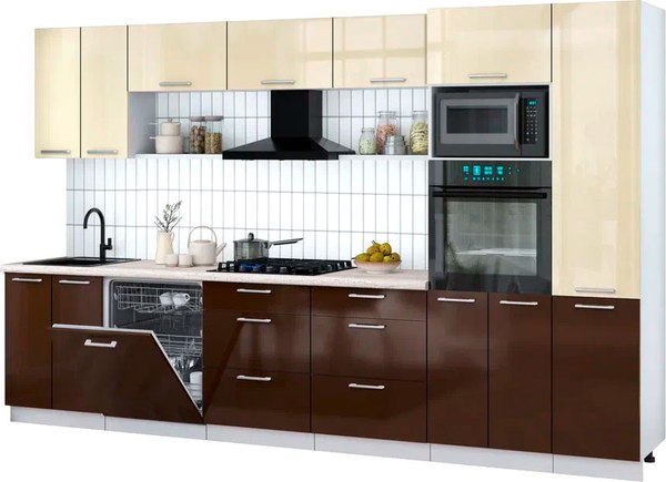 Кухонный гарнитур Интерлиния Мила Gloss 3.4-ПМ1