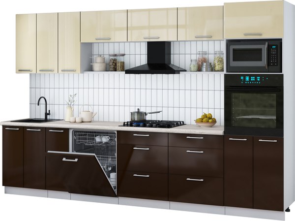 Кухонный гарнитур Интерлиния Мила Gloss 3.3-ПМ1-2
