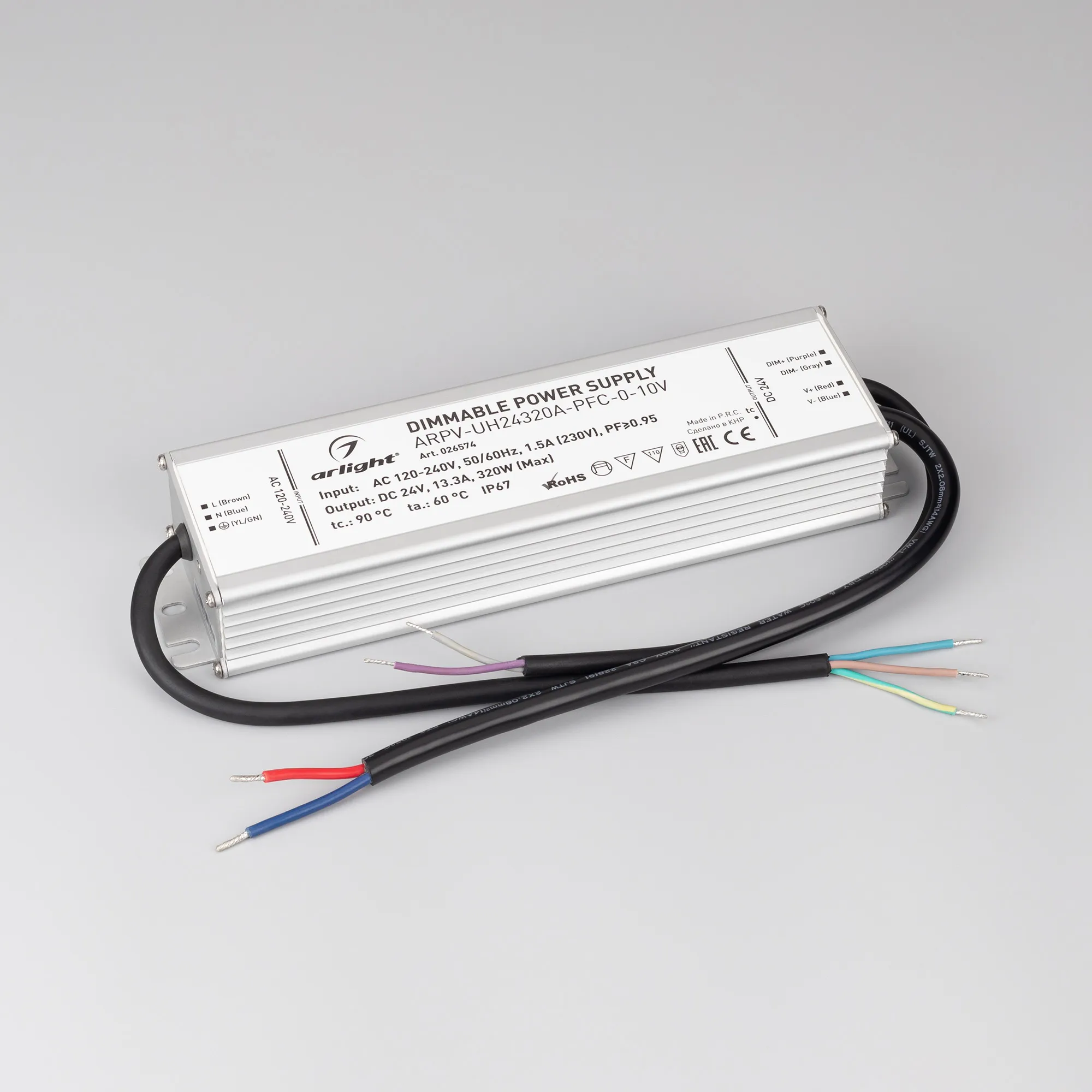 Блок питания для светильника Arlight ARPV-UH24320A-PFC-0-10V 24V 13.3A 320W / 026574 — фото 2