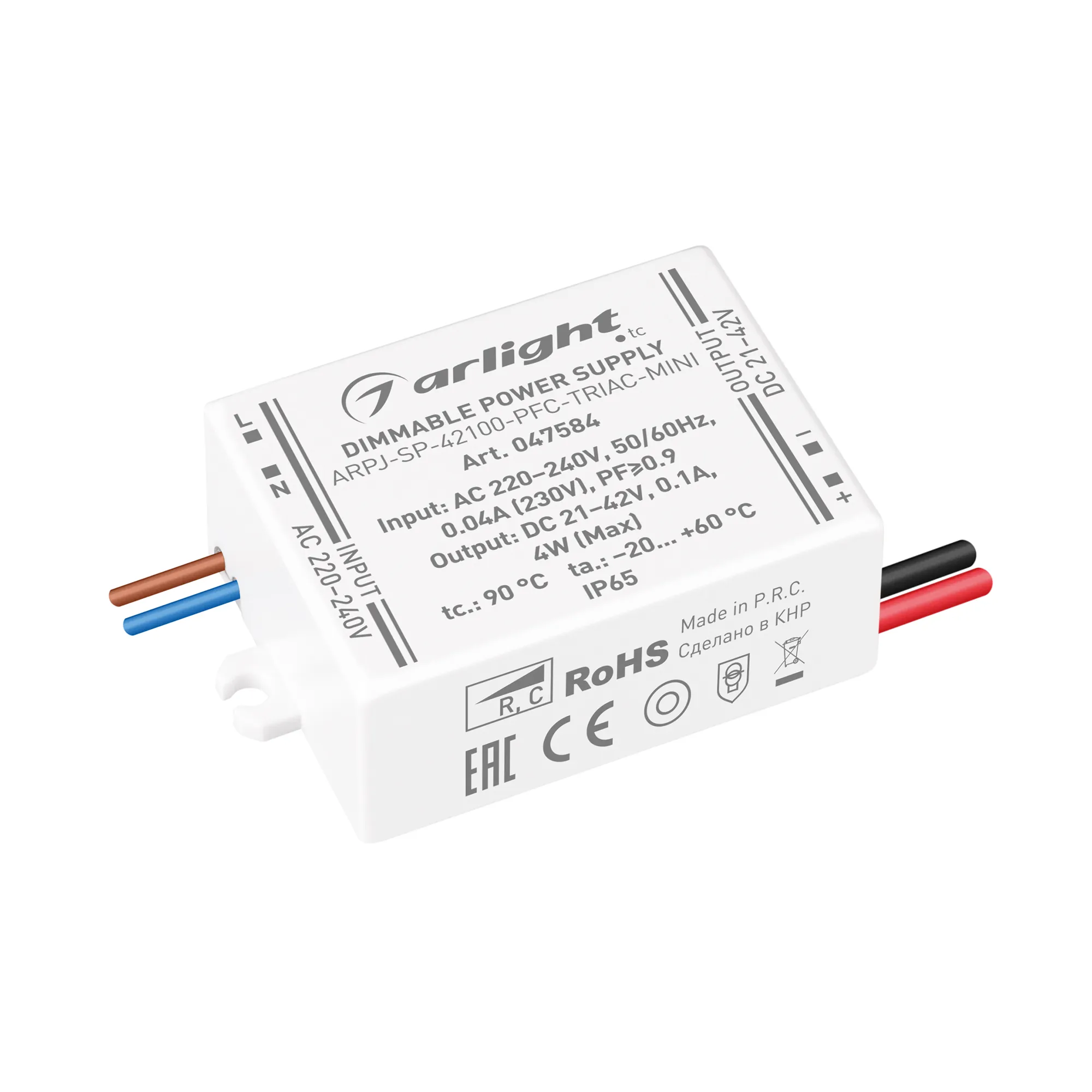 Блок питания для светильника Arlight ARPJ-SP-42100-PFC-TRIAC-MINI 4W 21-42V 100mA / 047584