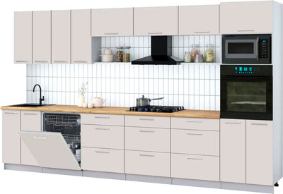 Кухонный гарнитур Интерлиния Мила Gloss 3.6-ПМ1-2 (кашемир/кашемир/дуб бунратти) - 