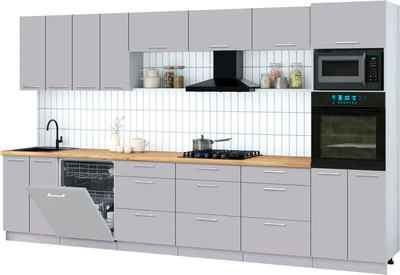 Кухонный гарнитур Интерлиния Мила Gloss 3.6-ПМ1-2 (грей/грей/дуб бунратти) - 