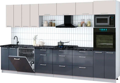 Кухонный гарнитур Интерлиния Мила Gloss 3.6-ПМ1-2 (асфальт глянец/кашемир/кастилло темный) - 