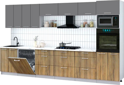 Кухонный гарнитур Интерлиния Мила Gloss 3.6-ПМ1-2 (дуб вотан/серый/белый гранит) - 