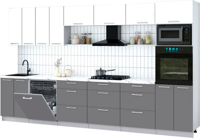 Кухонный гарнитур Интерлиния Мила Gloss 3.6-ПМ1-2 (серый/белый глянец/белый гранит) - 