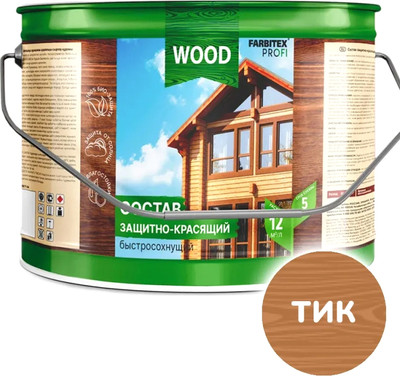 Защитно-декоративный состав Farbitex Profi Wood Extra 3в1 (3л, тик) - 