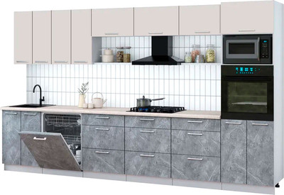 Кухонный гарнитур Интерлиния Мила Gloss 3.6-ПМ1-2 (керамика/кашемир/травертин серый) - 