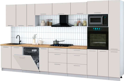 Кухонный гарнитур Интерлиния Мила Gloss 3.8-ПМ1 (кашемир/кашемир/дуб бунратти) - 