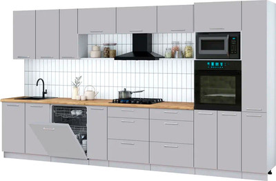 Кухонный гарнитур Интерлиния Мила Gloss 3.8-ПМ1 (грей/грей/дуб бунратти) - 