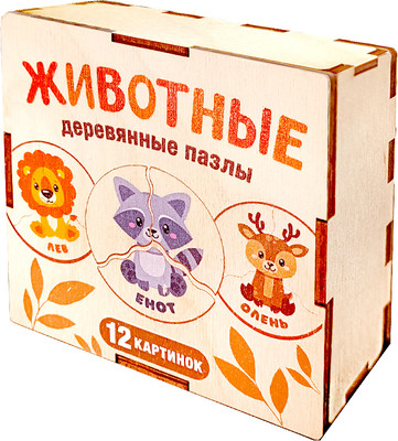 

Развивающая игра, Пазл деревянный. Животные / 04553