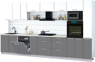 Кухонный гарнитур Интерлиния Мила Gloss 3.8-ПМ1 (серый/белый/опал светлый) - 